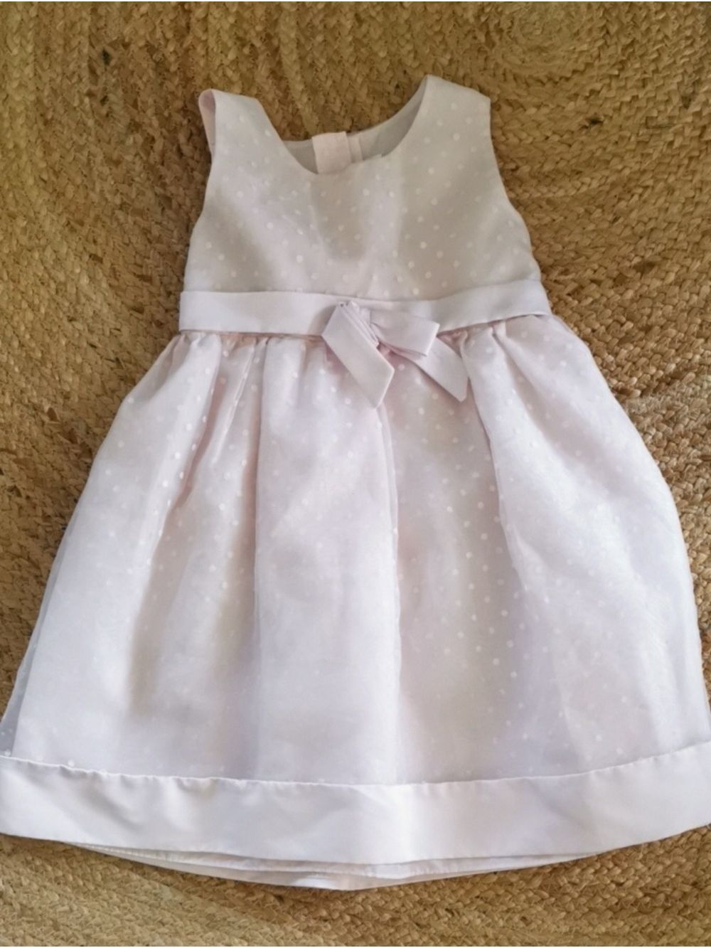La Princess  Formal Petal Pink Polka Dot Bow Dress for Girls. Size 6